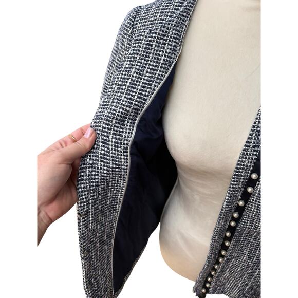 WHBM Blue Tweed Pearl Accent 3/4 Sleeve Open Front Blazer - 14 - Picture 5 of 10
